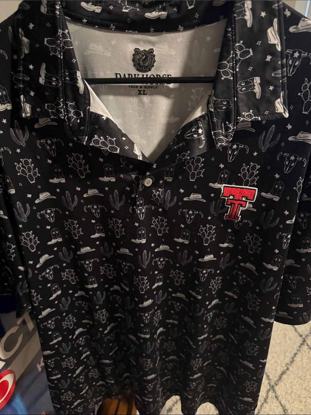 Texas Tech Dark Horse Black Polo with Red TT Crest